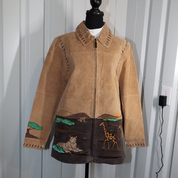 Quacker Factory Women's Safar Suede Full Zip Jacket Size Med NWT Giraffe Tiger - Picture 1 of 10